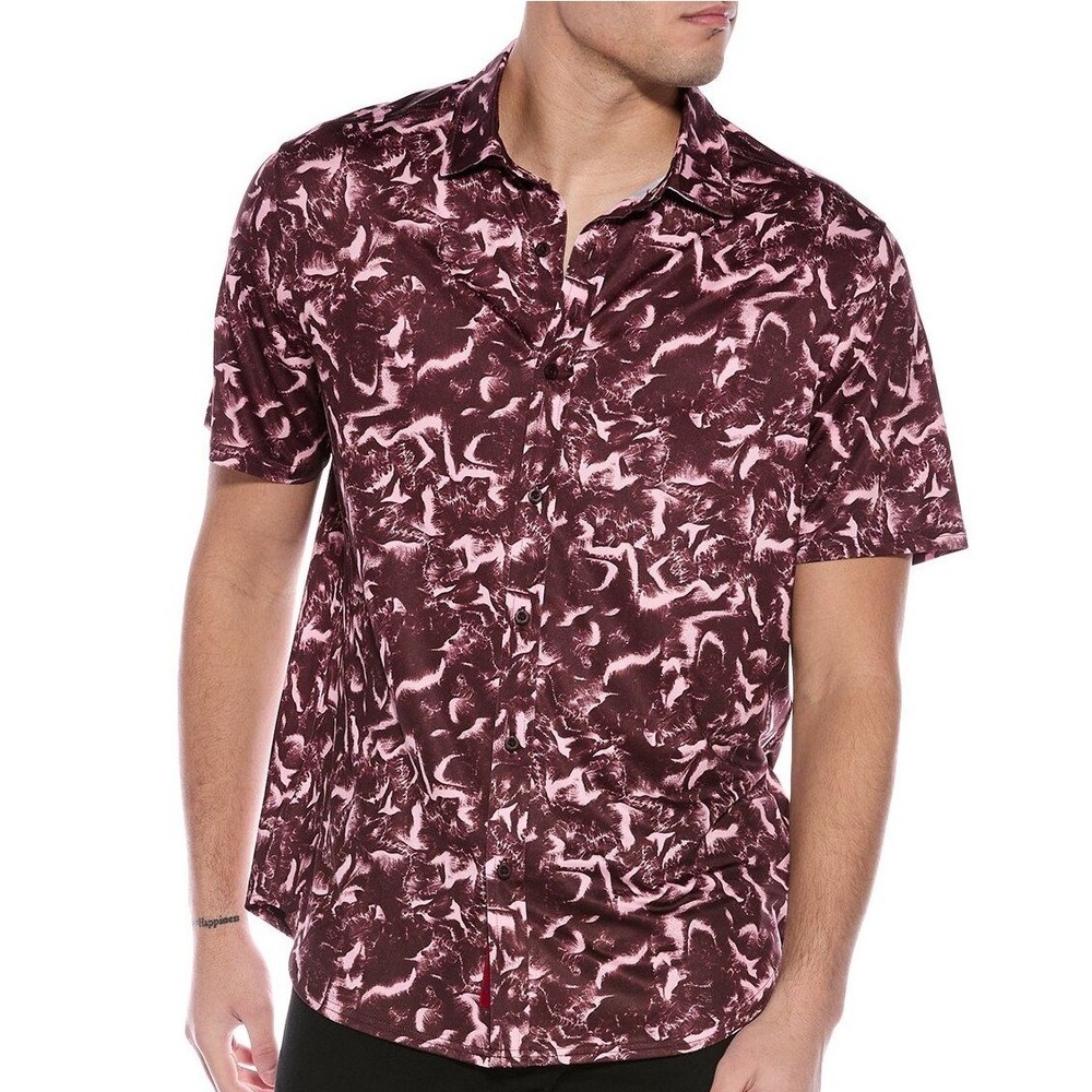 NEW Robert Graham Performance Button Up Shirt Wick UV Burgundy Brogan Knit Large